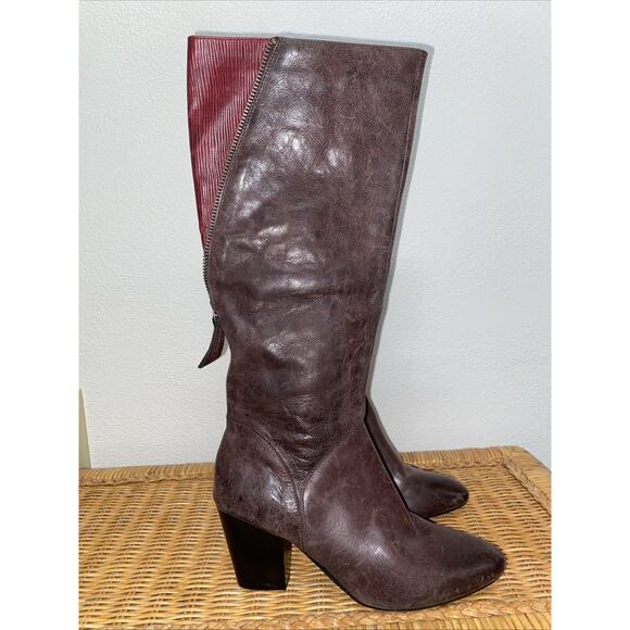 Eggplant Miz Mooz Claire Boots with Blood Red Zipper Trim Calves 6.5/37 - Picture 1 of 11
